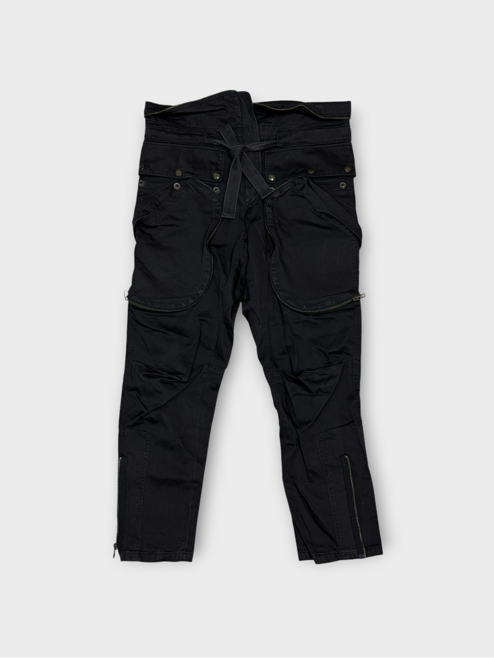 Faith Connexion Black Utility Cargo Cropped Pants Belted Zip Pocket